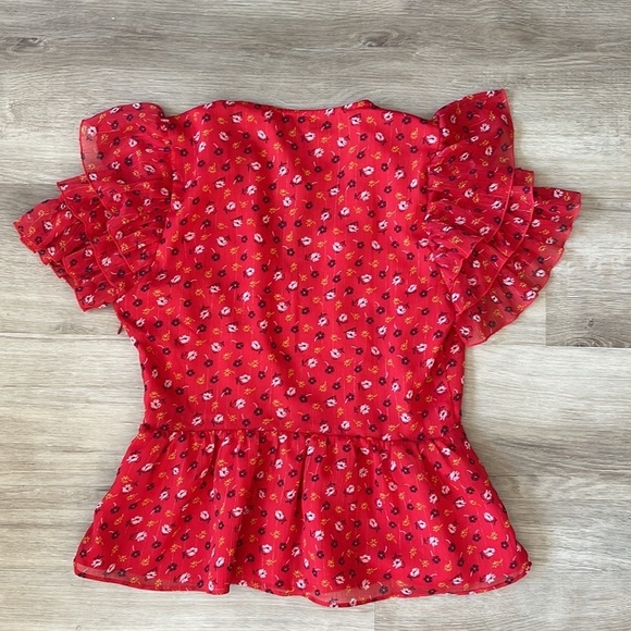 Madewell Tiered-Sleeve Peplum Top in Metallic Prairie Posies size 6 - Picture 5 of 15